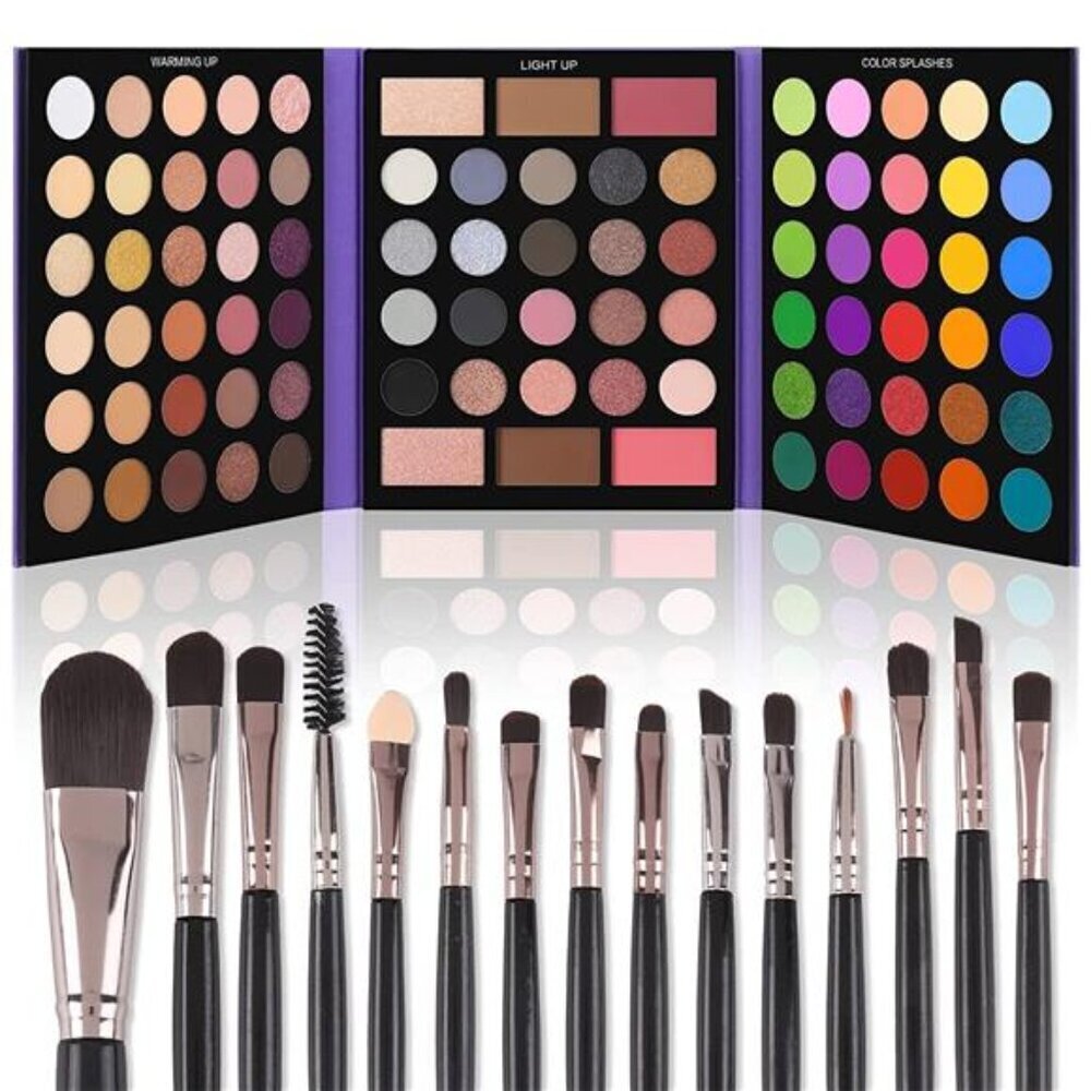 15Pcs Brushes Makeup Set, Pigmented 86 Colors Make Up Set